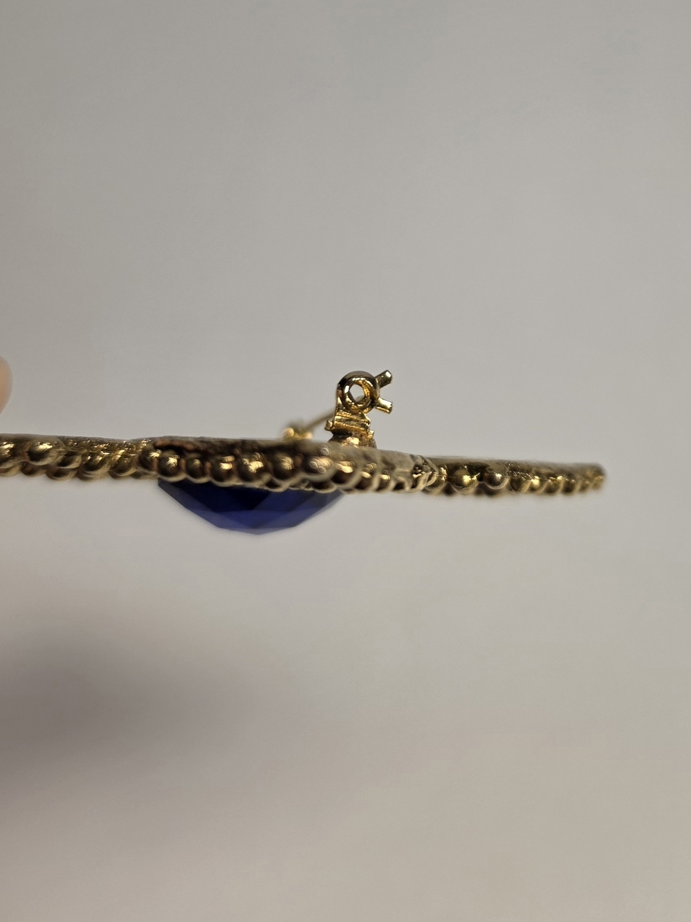 Statement Gold Tone Brooch Pin with Blue Rhinestone - Picture 4 of 4